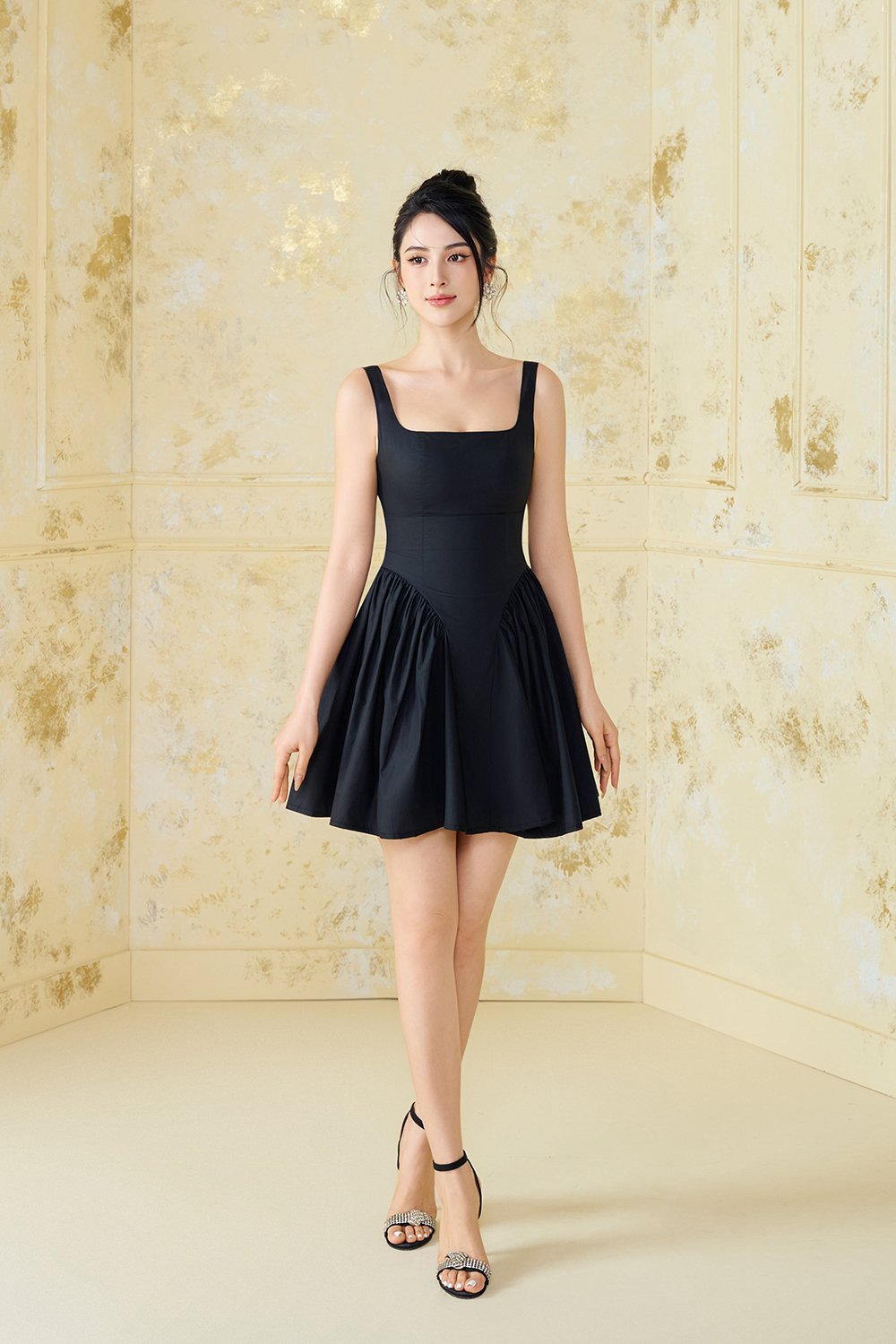 Jovie Padded Low Back Bow Mini Dress in Classic Black