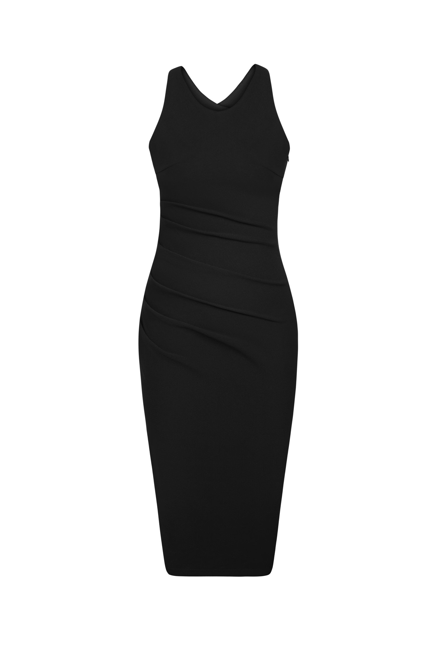 Kiara Padded Crossover Ruched Dress in Classic Black