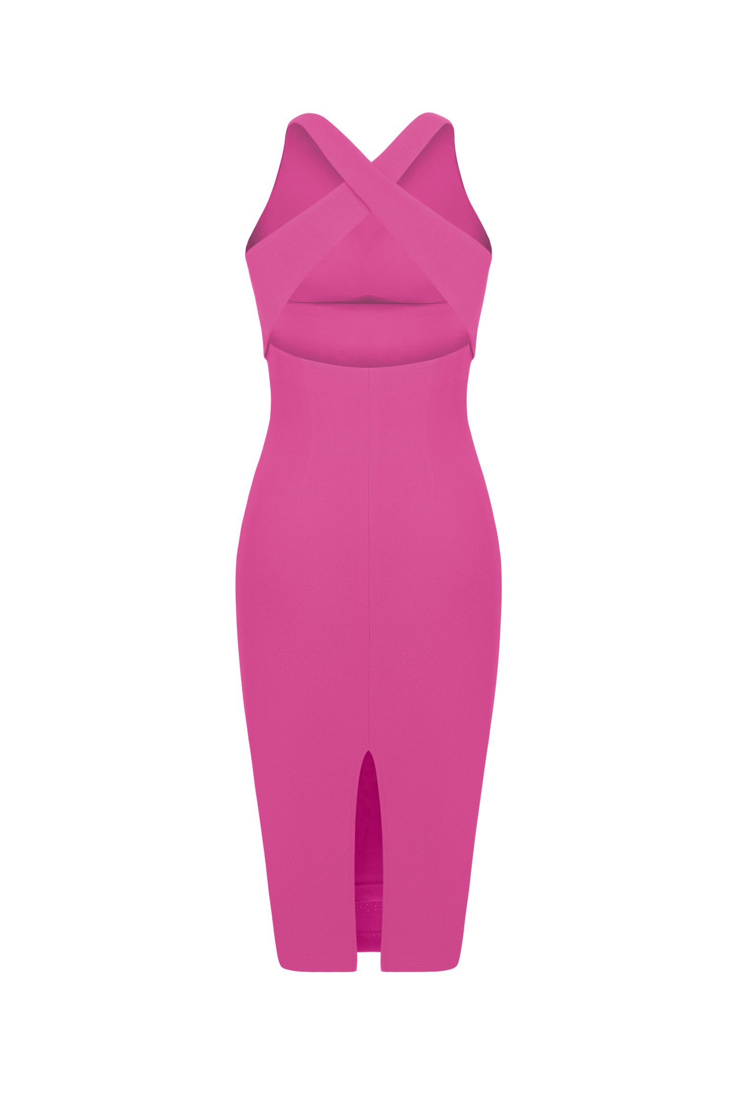 Kiara Padded Crossover Ruched Dress in Hot Pink