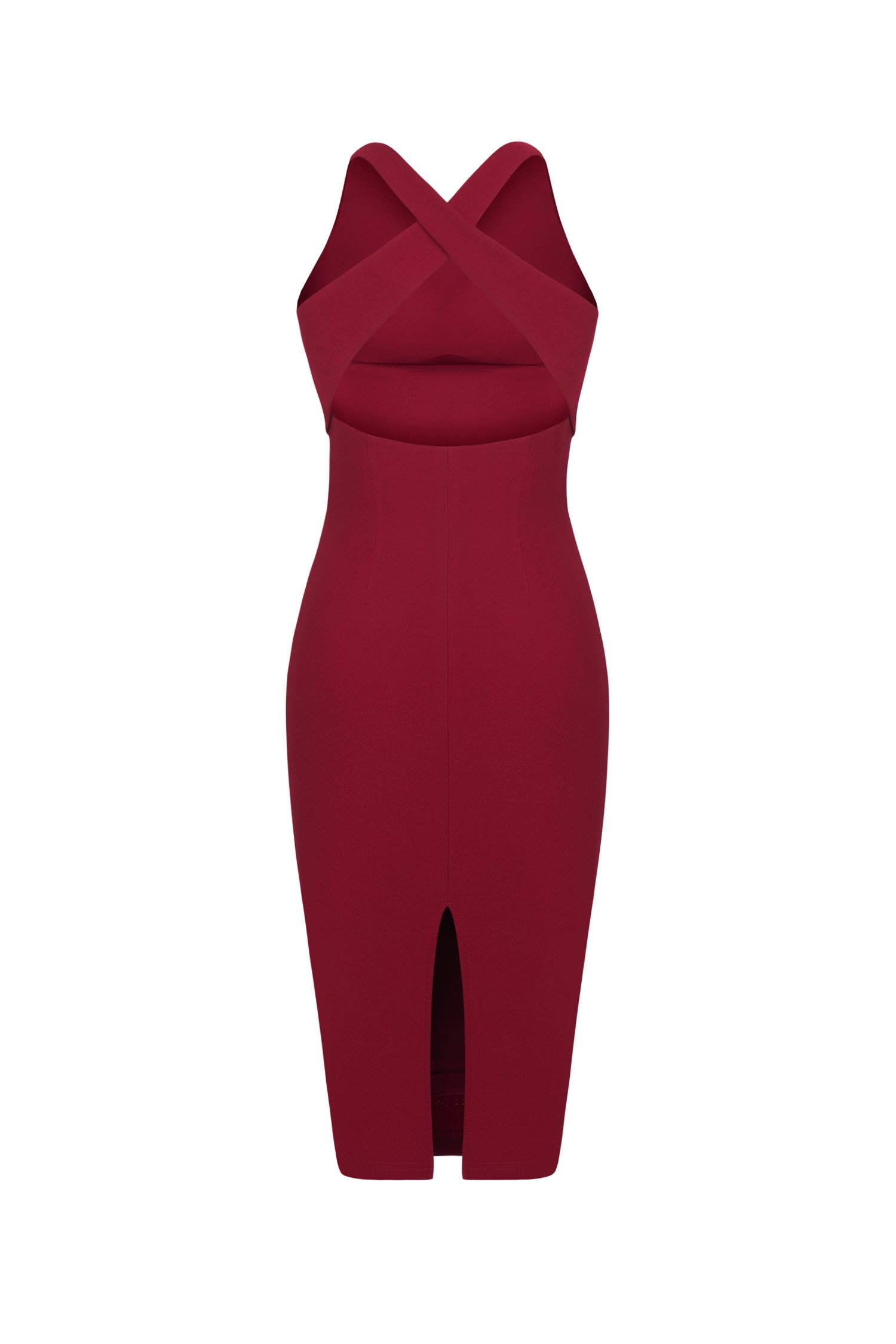 Kiara Padded Crossover Ruched Dress in Wine Red