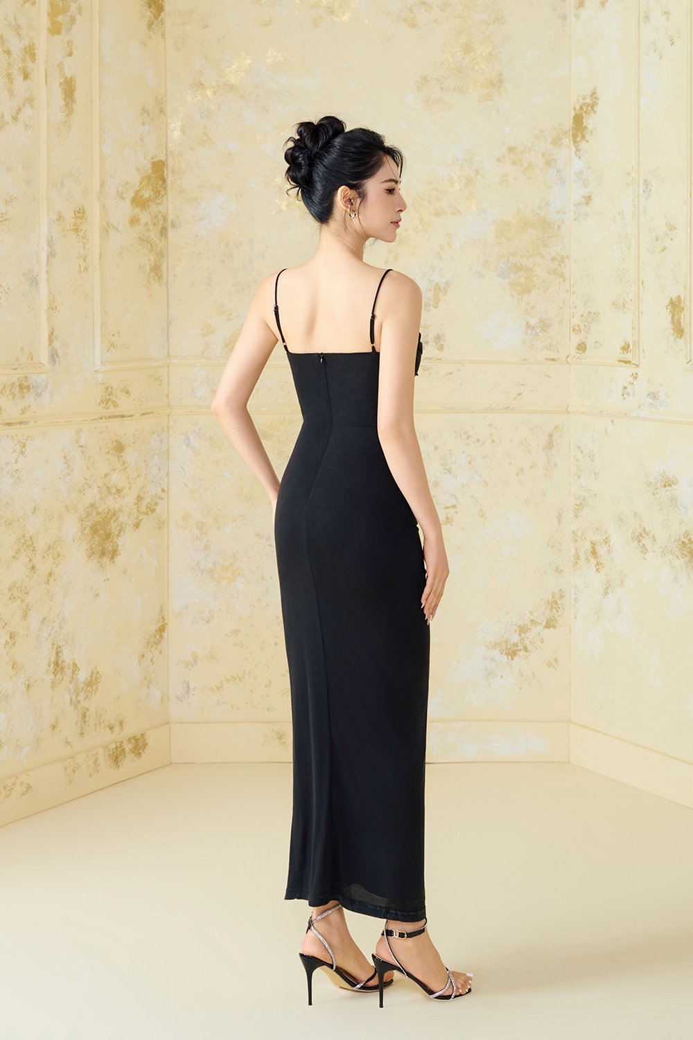 Meryl Drape Maxi Dress in Vintage Black