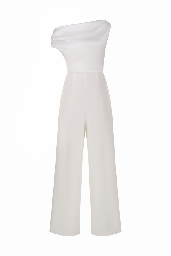 Aimee Drape Asymmetrical Jumpsuit In Iconic White