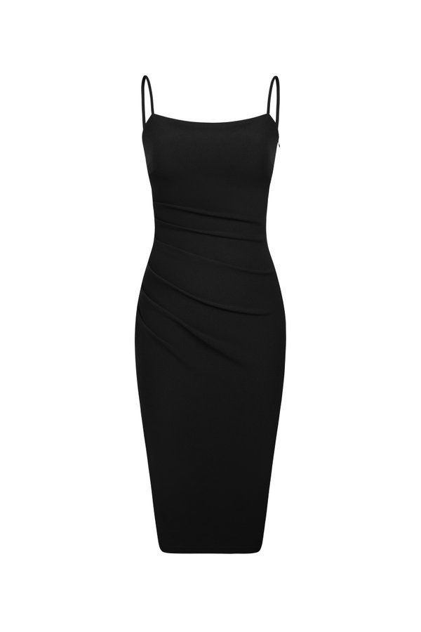 Ellery Padded Twist Back Ruched Dress in Classic Black