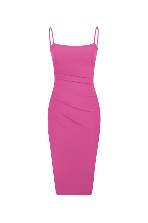 Ellery Padded Twist Back Ruched Dress in Hot Pink