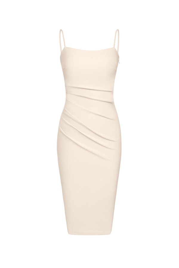 Ellery Padded Twist Back Ruched Dress in Ivory