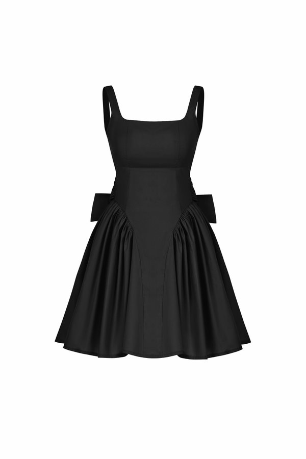 Jovie Padded Low Back Bow Mini Dress in Classic Black