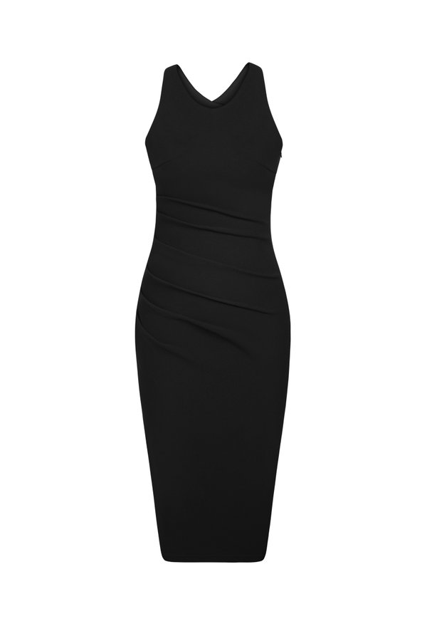 Kiara Padded Crossover Ruched Dress in Classic Black