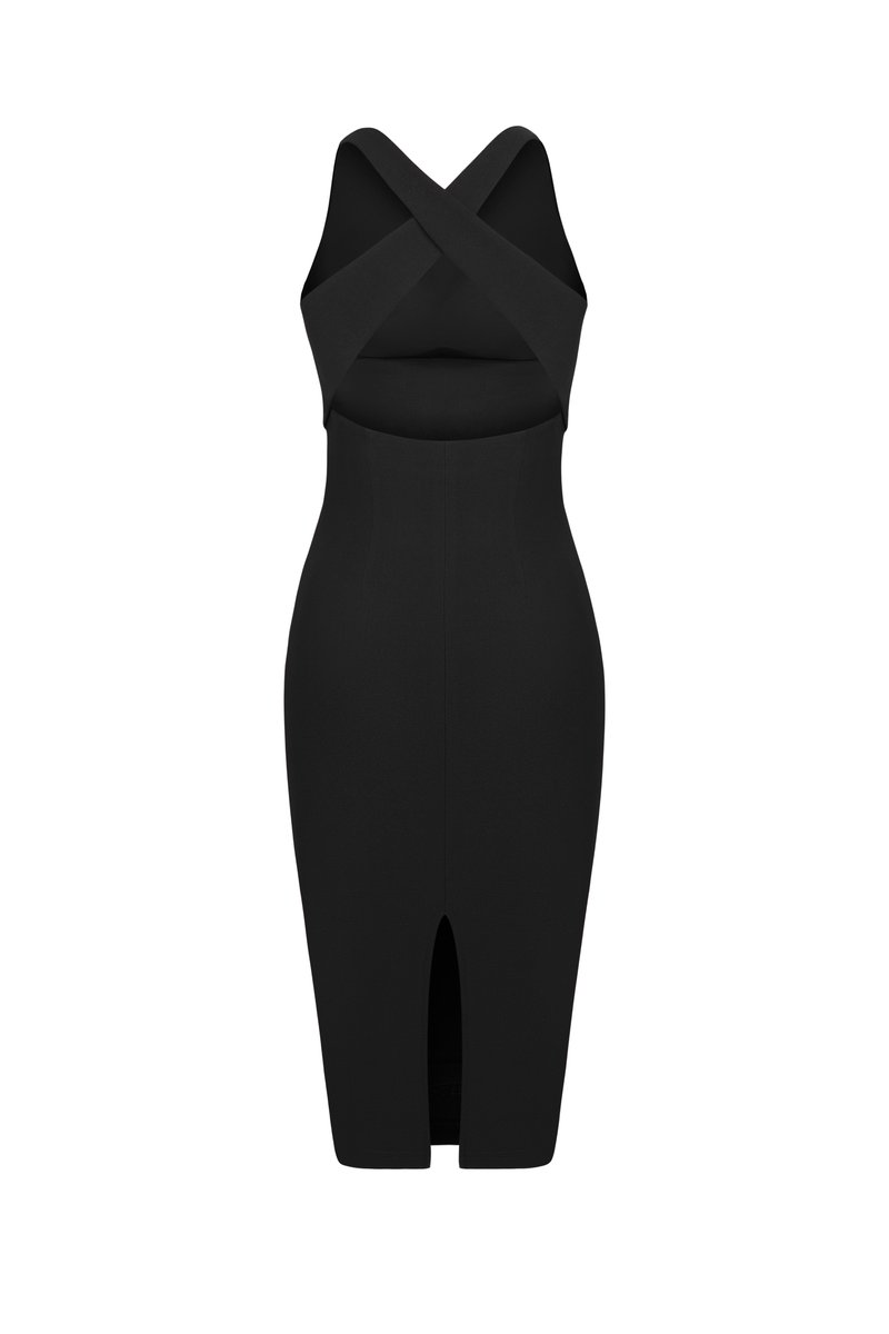 Kiara Padded Crossover Ruched Dress in Classic Black | Chello