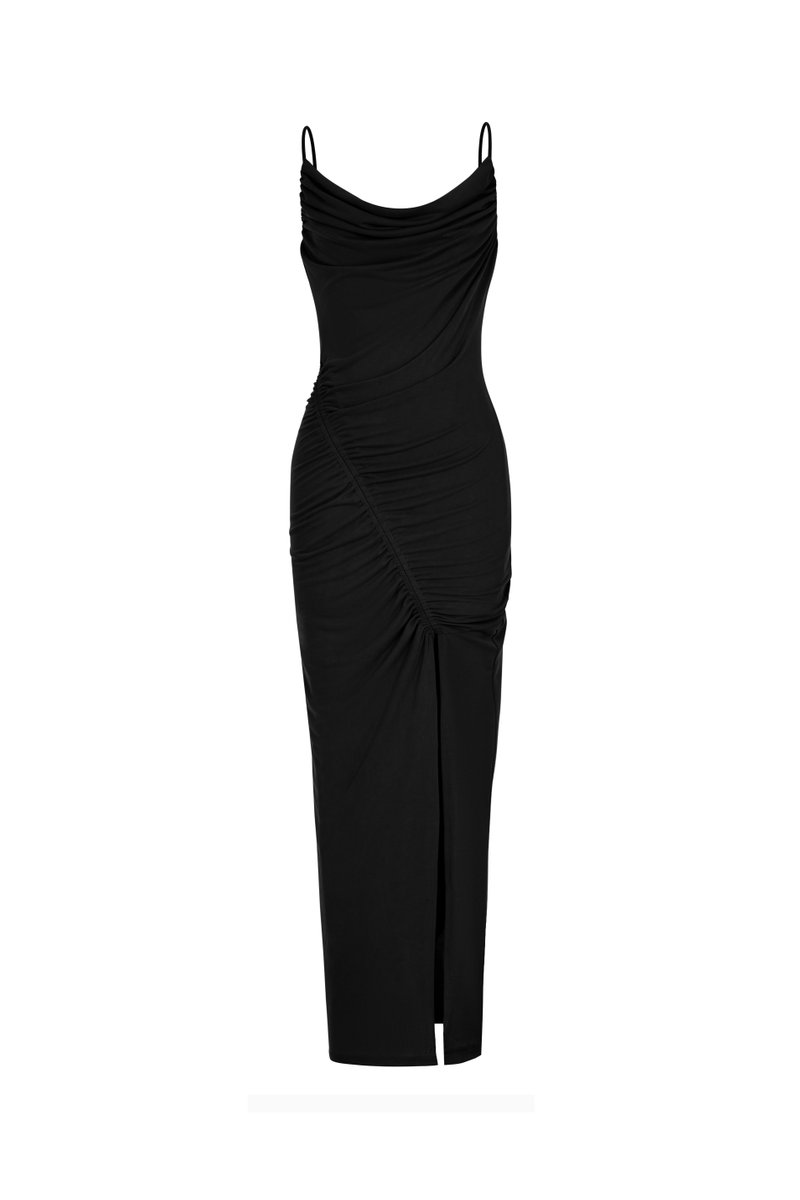 Meryl Drape Maxi Dress in Vintage Black | Chello