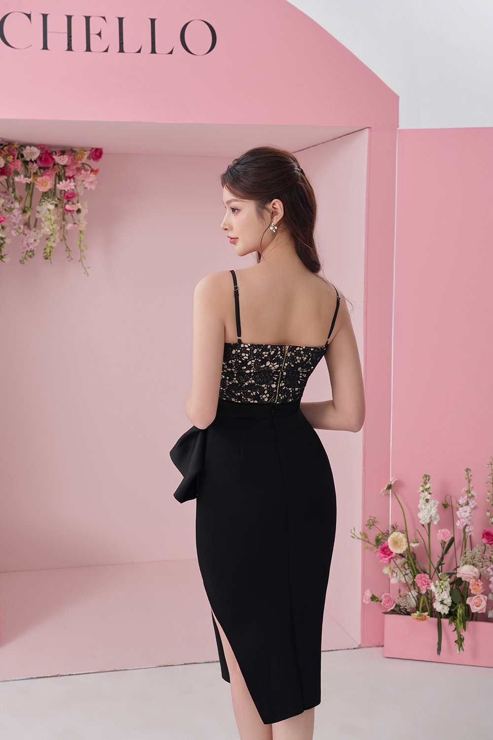 Leona Asymmetric Origami Midi Skirt in Classic Black