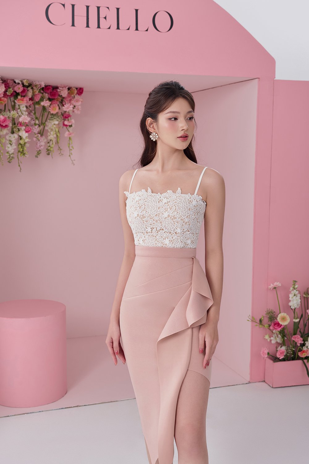 Adley Crochet Top and Leona Origami Midi Skirt Set