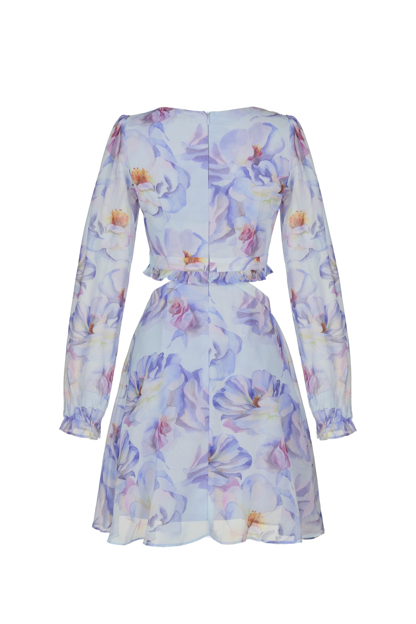 Aiko Cut-Out Floral Mini Dress in Light Blue Painted Florals