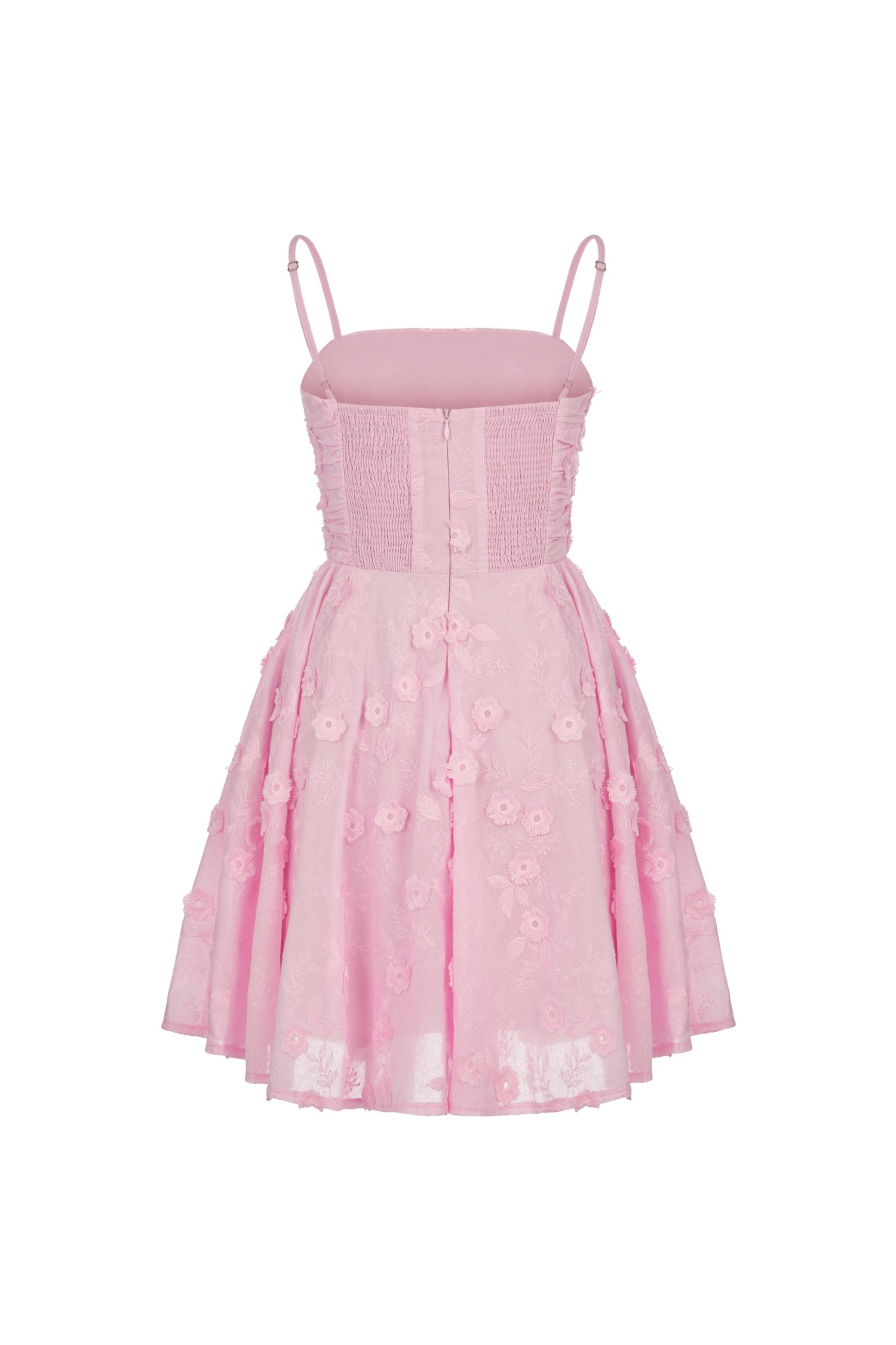Blossom Ruched Flare Mini Dress in Powder Pink