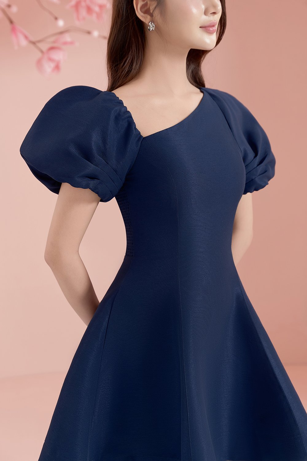 Cleo Asymmetrical Flare Mini Dress in Navy Blue