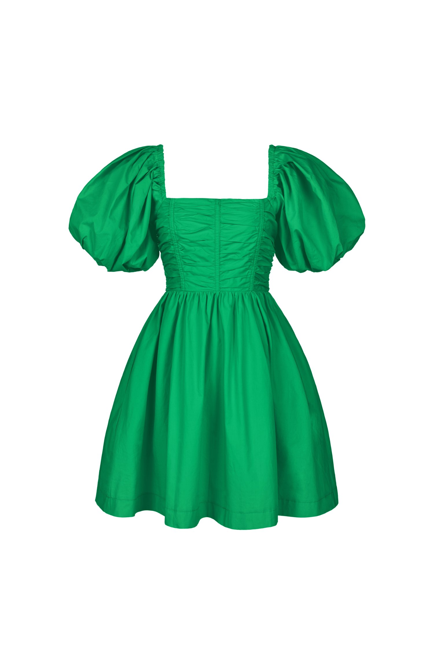 Daphne Ruched Puff Mini Dress in Kelly Green