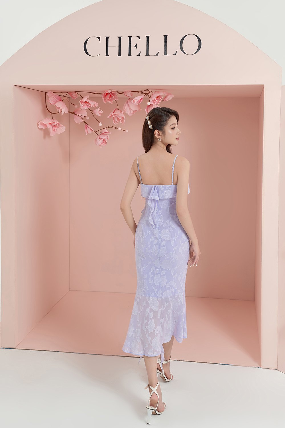 Dovie Frill Slip Midi Dress in Pastel Purple