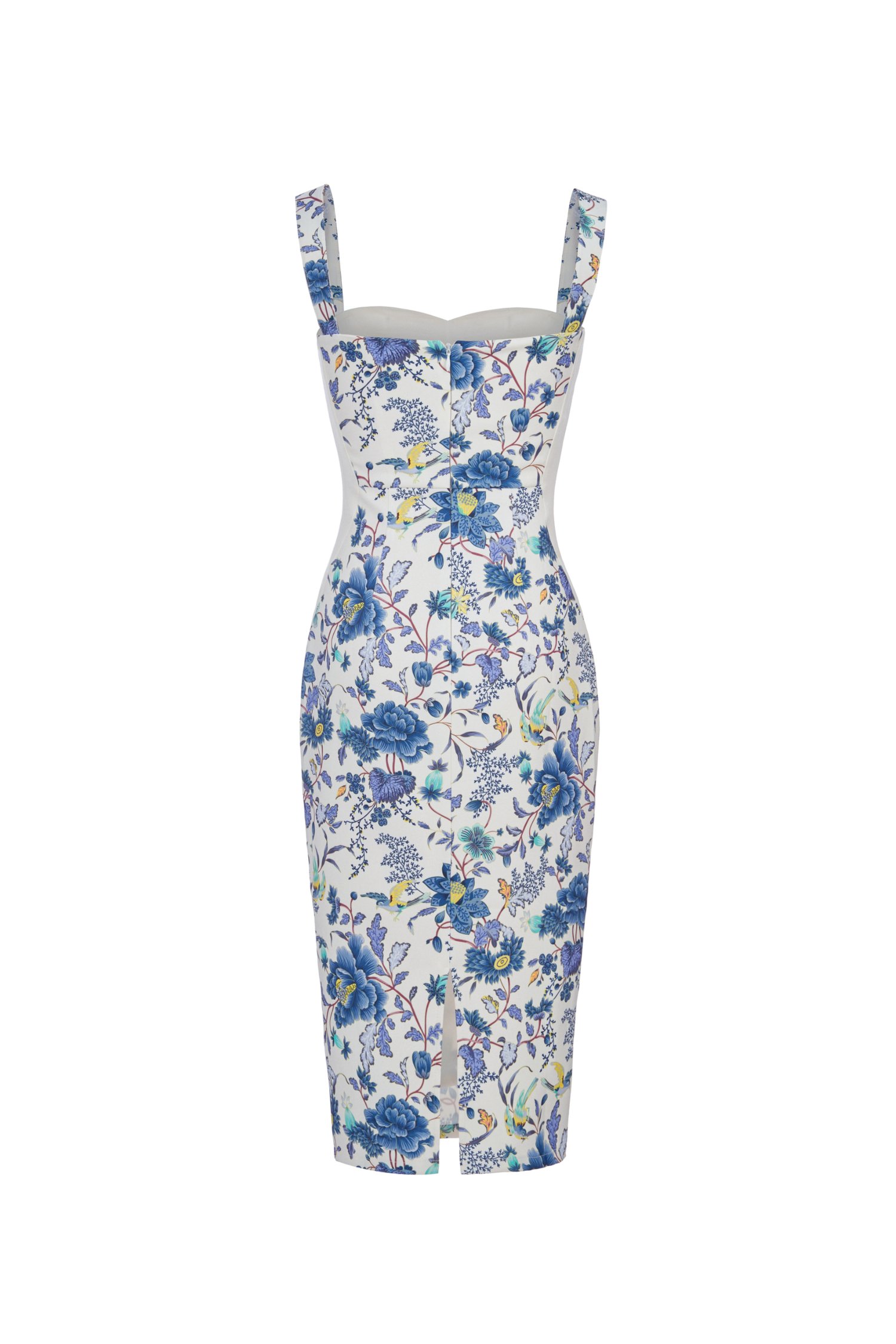 Evony Oriental Printed Pencil Dress in Iconic White/Blue Oriental Print