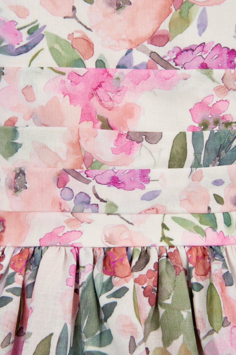 Hebe Pleated Peplum Floral Print Top in Coral/Pink Floral