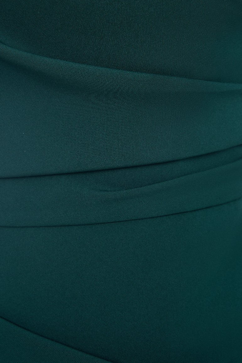 Joslyn Asymmetrical Puff Sleeves Pencil Dress in Emerald Green