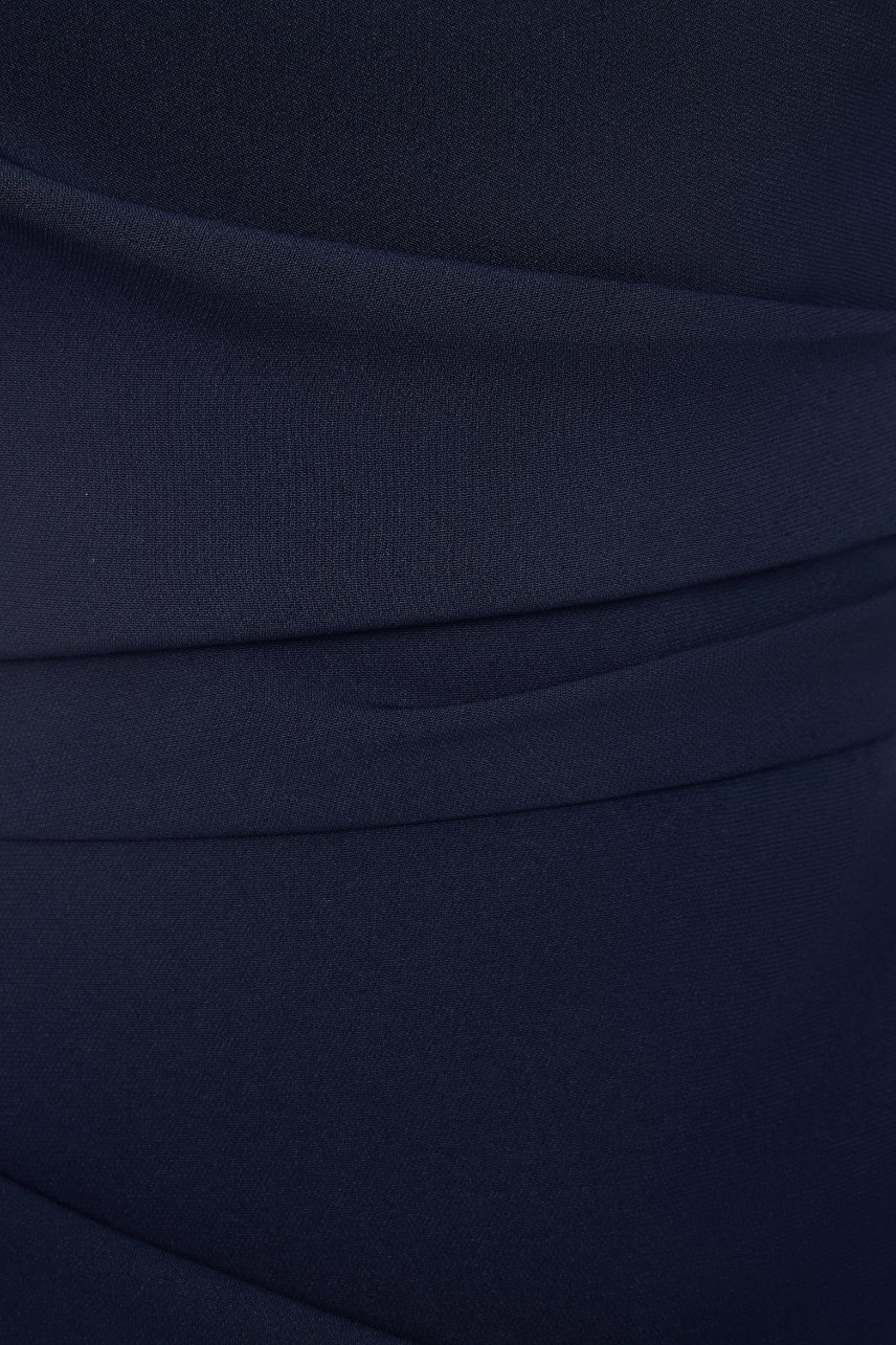 Joslyn Asymmetrical Puff Sleeves Pencil Dress in Navy Blue