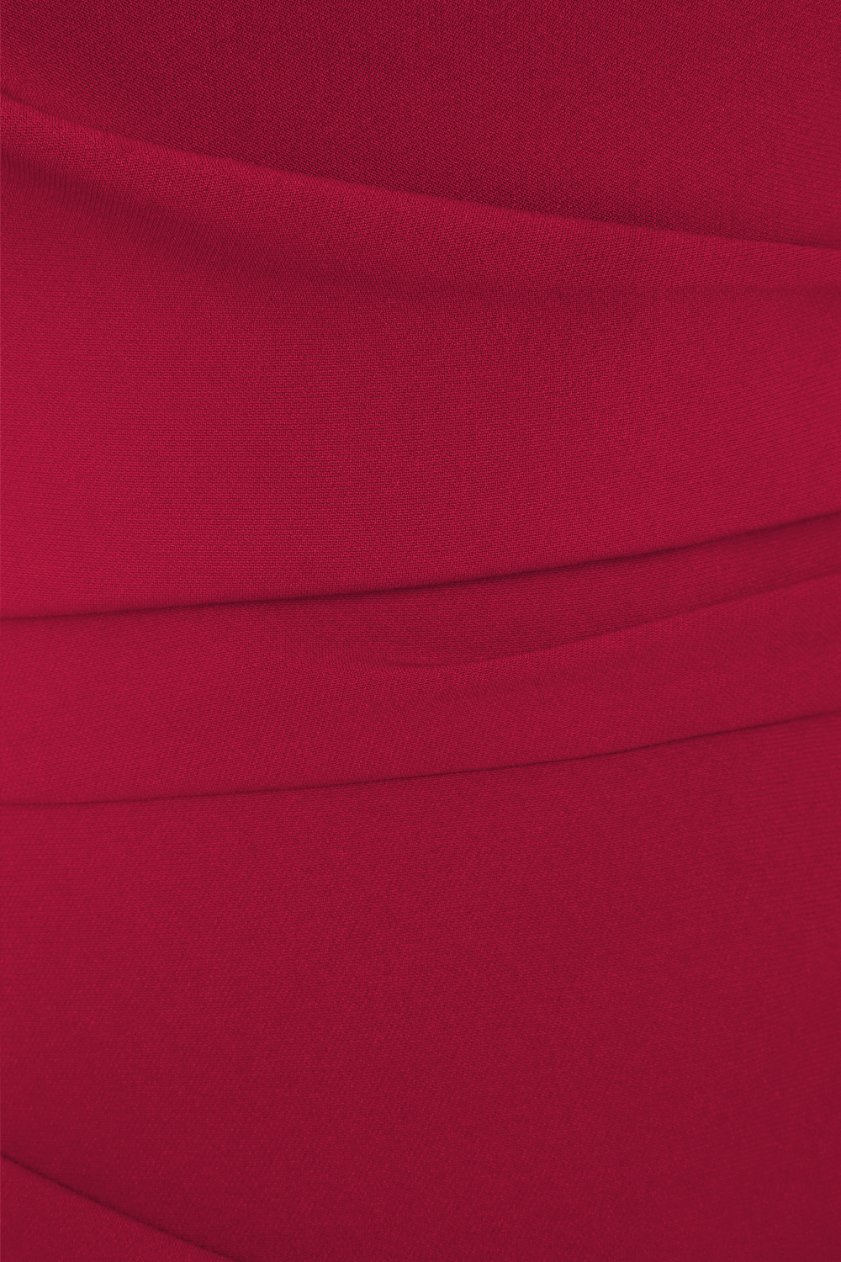 Joslyn Asymmetrical Puff Sleeves Pencil Dress in Ruby Red