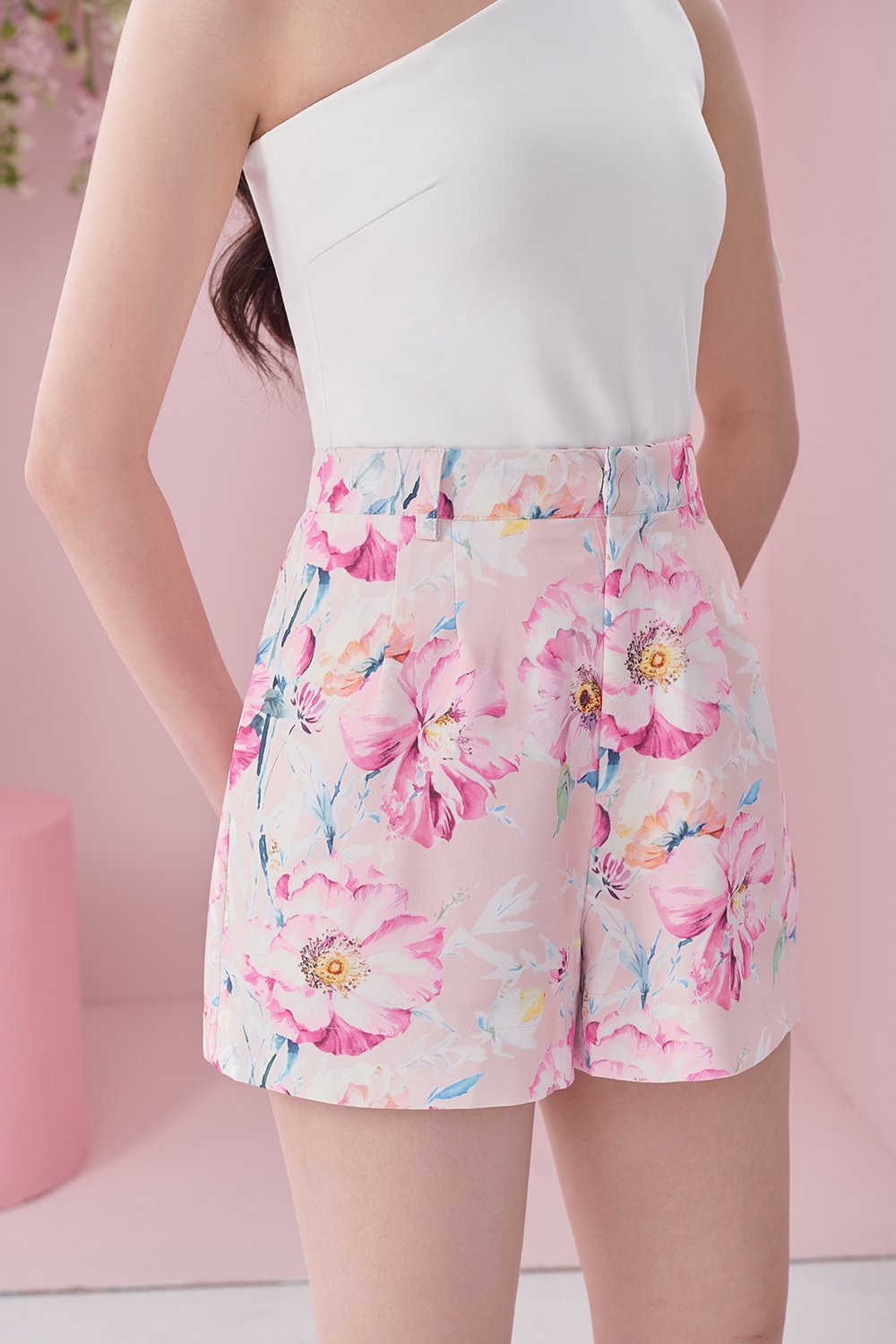 Kaelynn A-line Shorts in Pink Floral Painting