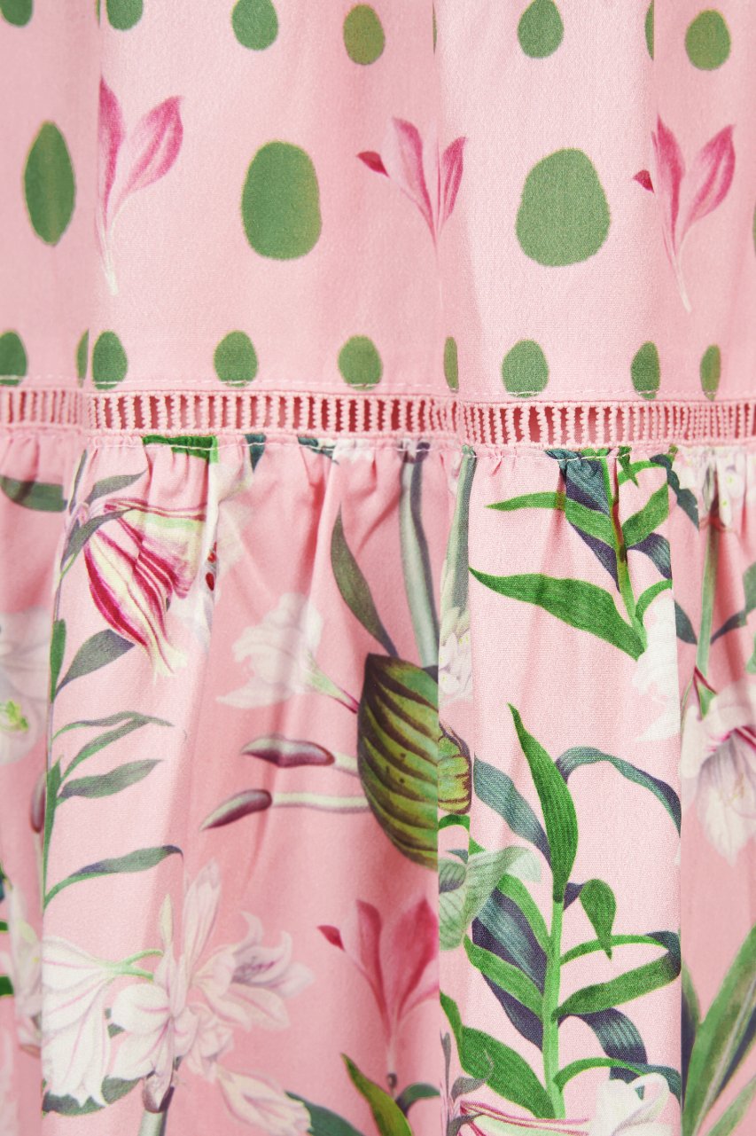 Kaia Tiered Printed Maxi Dress in Pastel Pink Floral