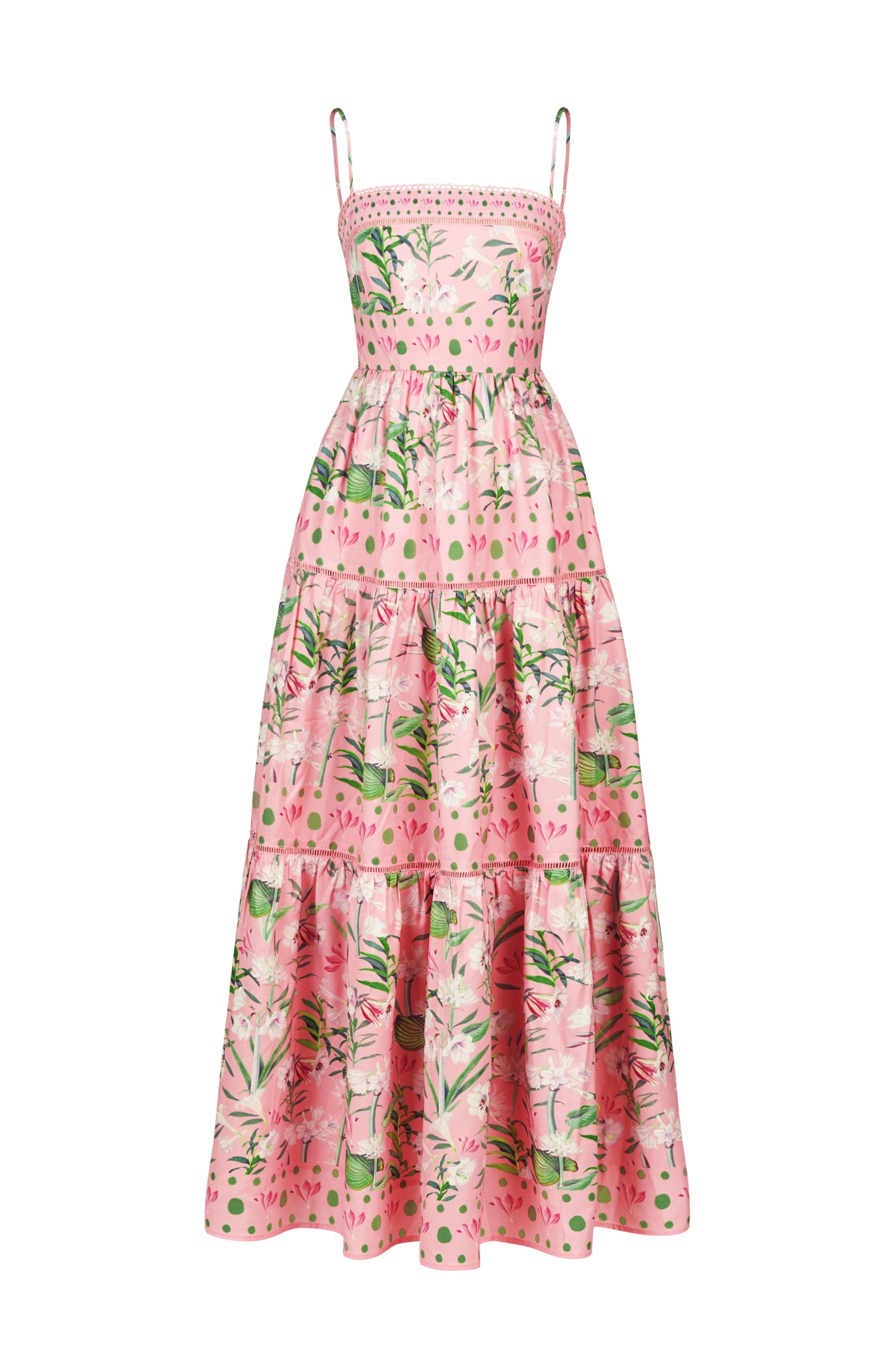 Kaia Tiered Printed Maxi Dress in Pastel Pink Floral