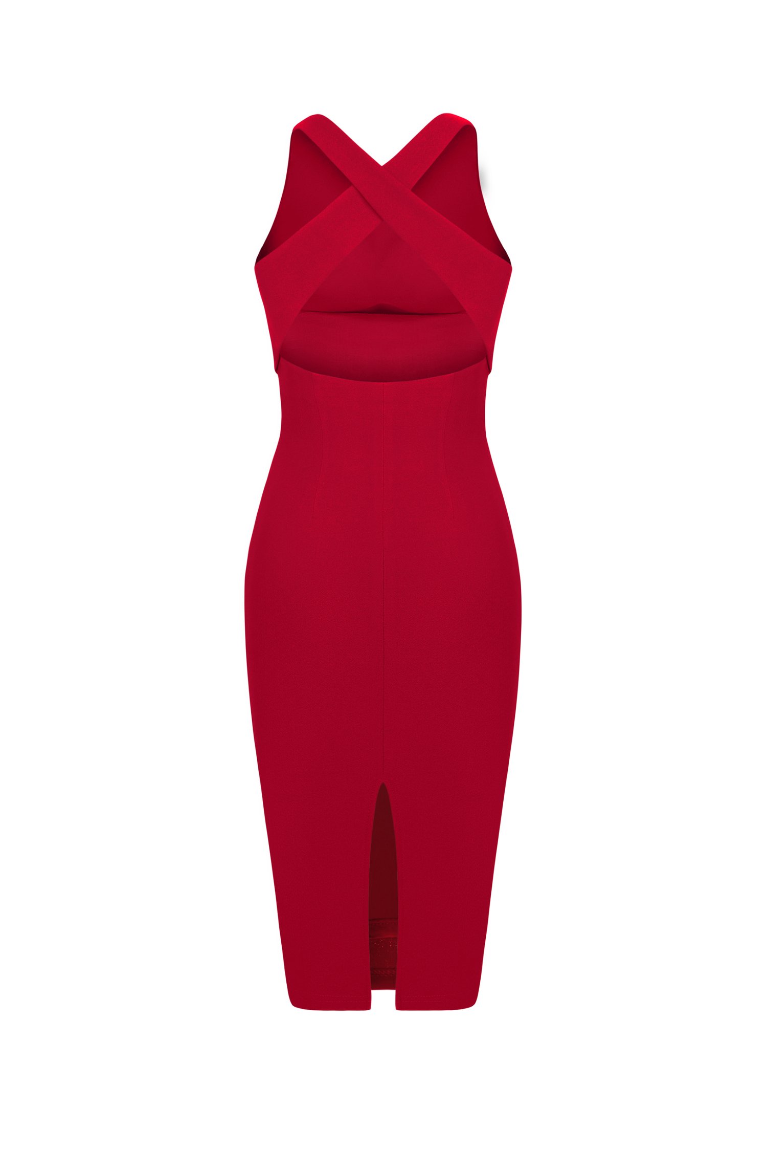 Kiara Padded Crossover Ruched Dress in True Red