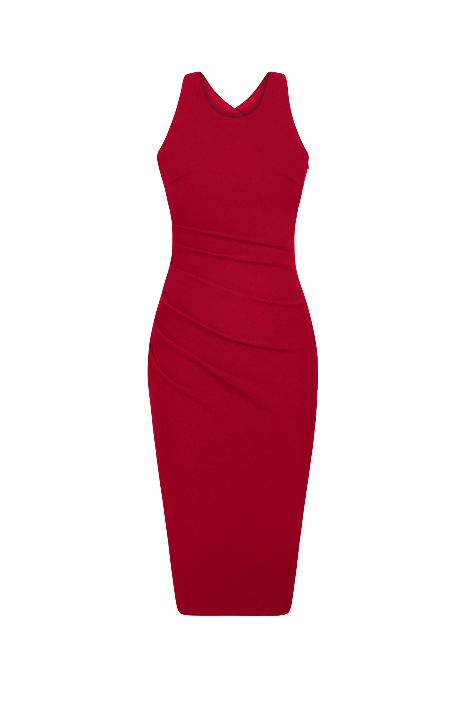 Kiara Padded Crossover Ruched Dress in True Red