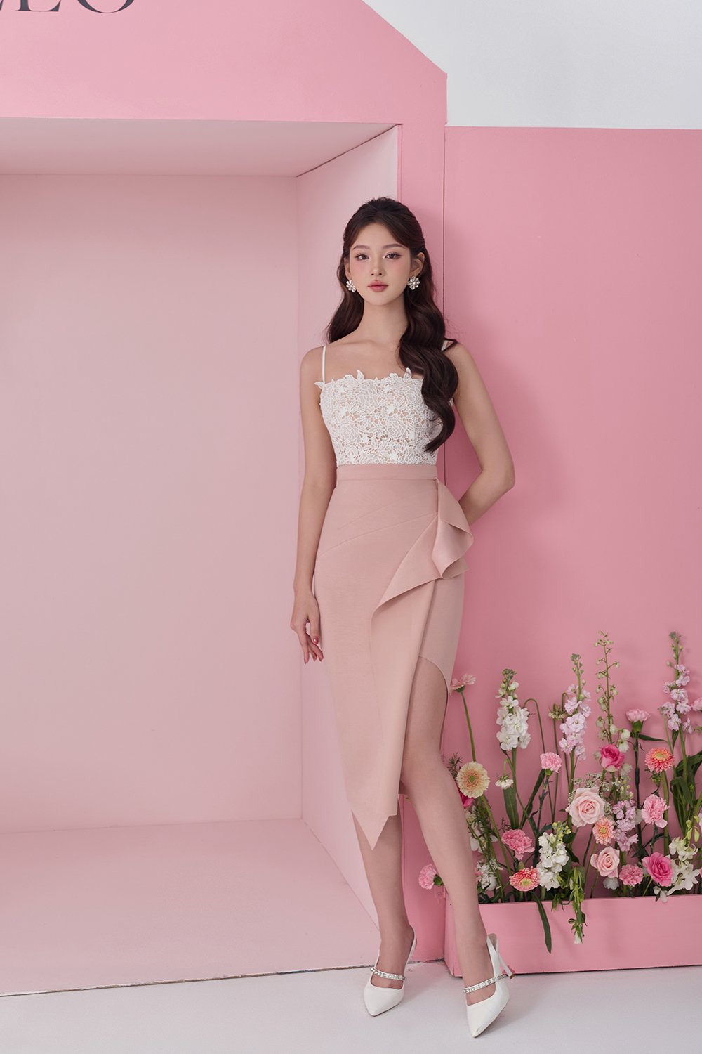 Adley Crochet Top and Leona Origami Midi Skirt Set