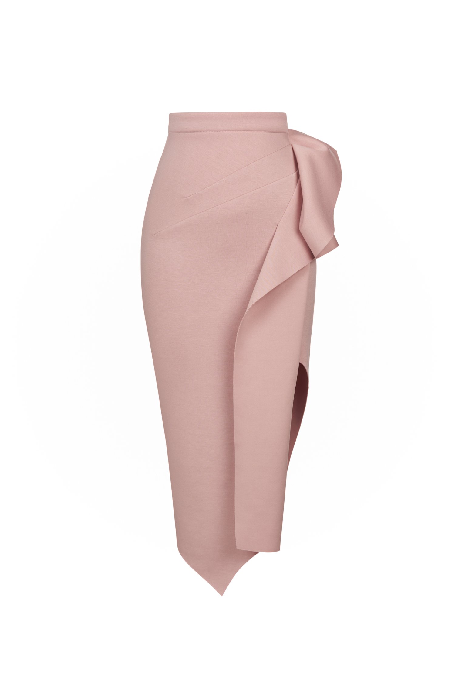 Leona Asymmetric Origami Midi Skirt in Nude Rose