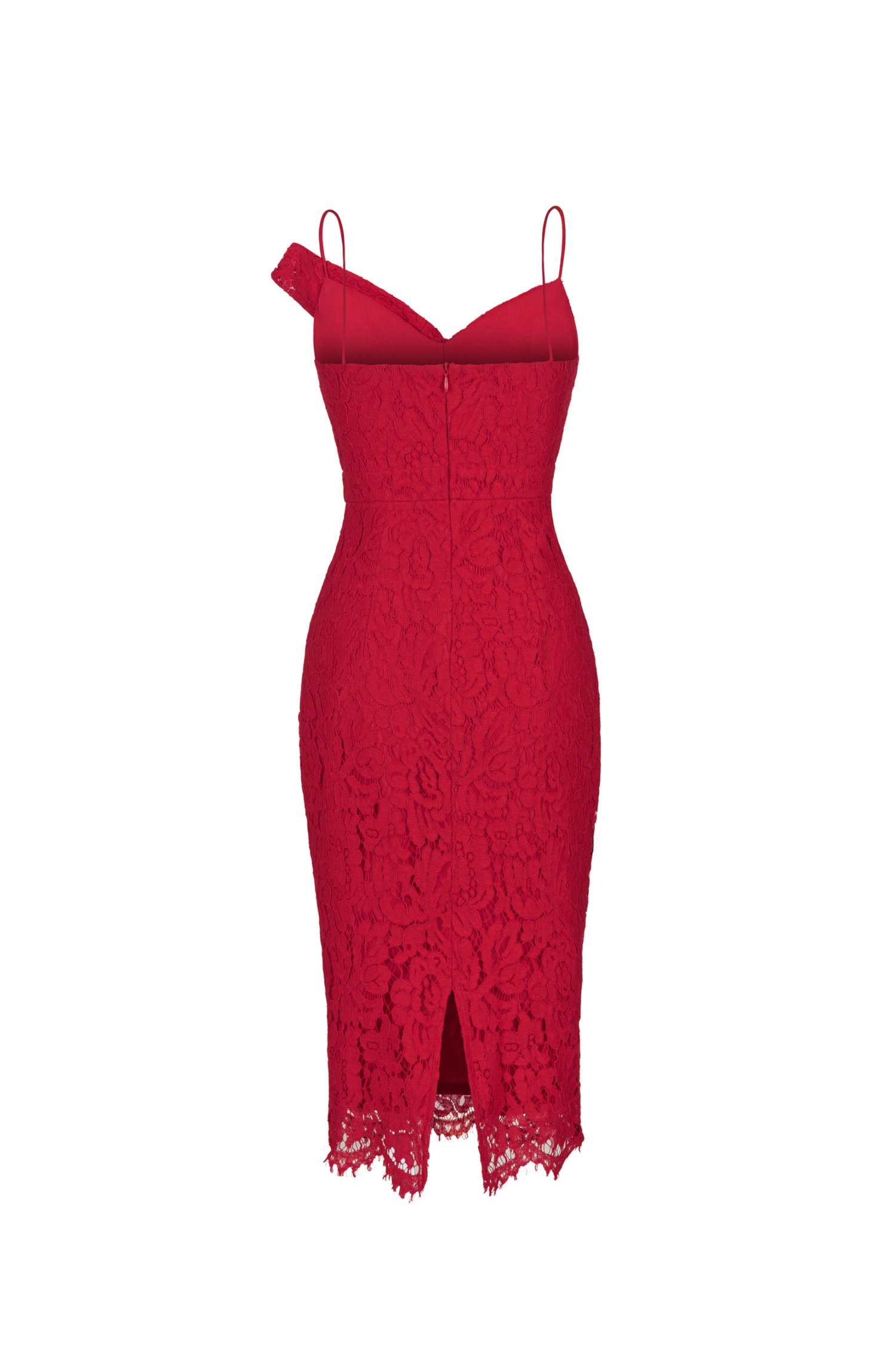Lovella Twisted Bow Lace Pencil Dress in Crimson Red