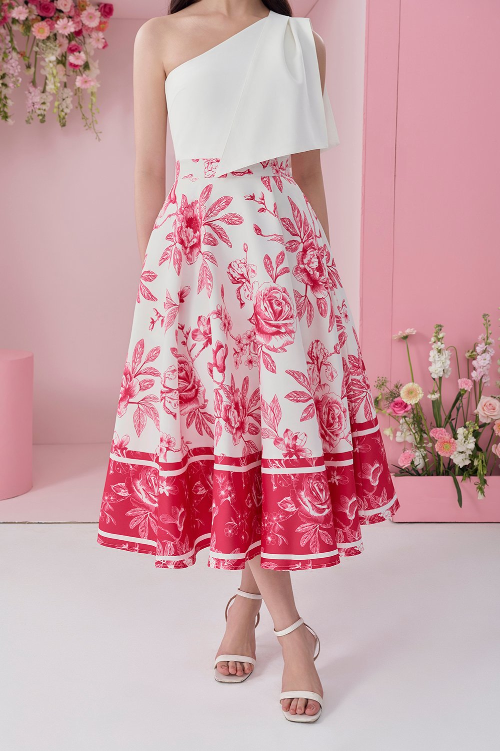 Quinn Midi Skirt in Toile De Jouy Fuchsia