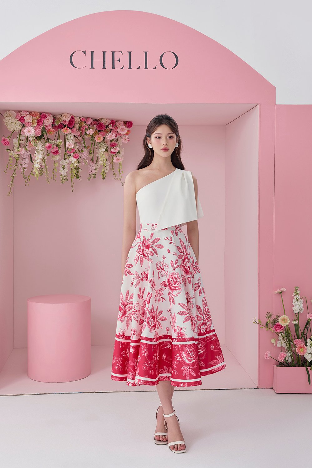 Quinn Midi Skirt in Toile De Jouy Fuchsia