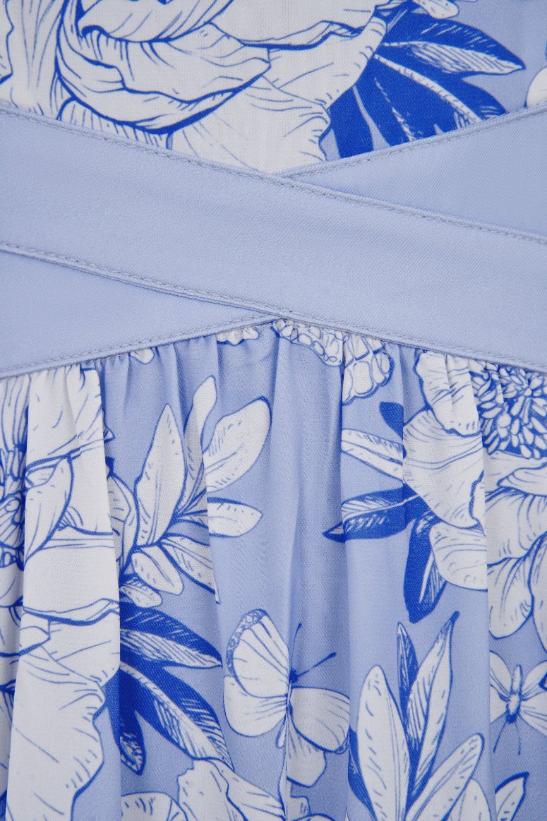 Scarlett Cut-Out Maxi Dress in Creamy Blue Blooming Garden Print