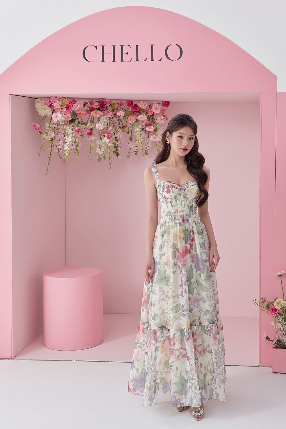 Teodora Corset Printed Maxi Dress in English Summer Garden