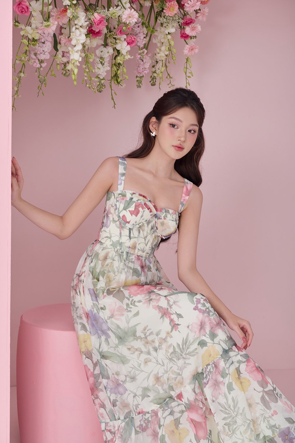 Teodora Corset Printed Maxi Dress in English Summer Garden