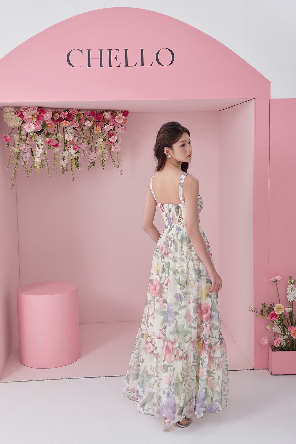 Teodora Corset Printed Maxi Dress in English Summer Garden