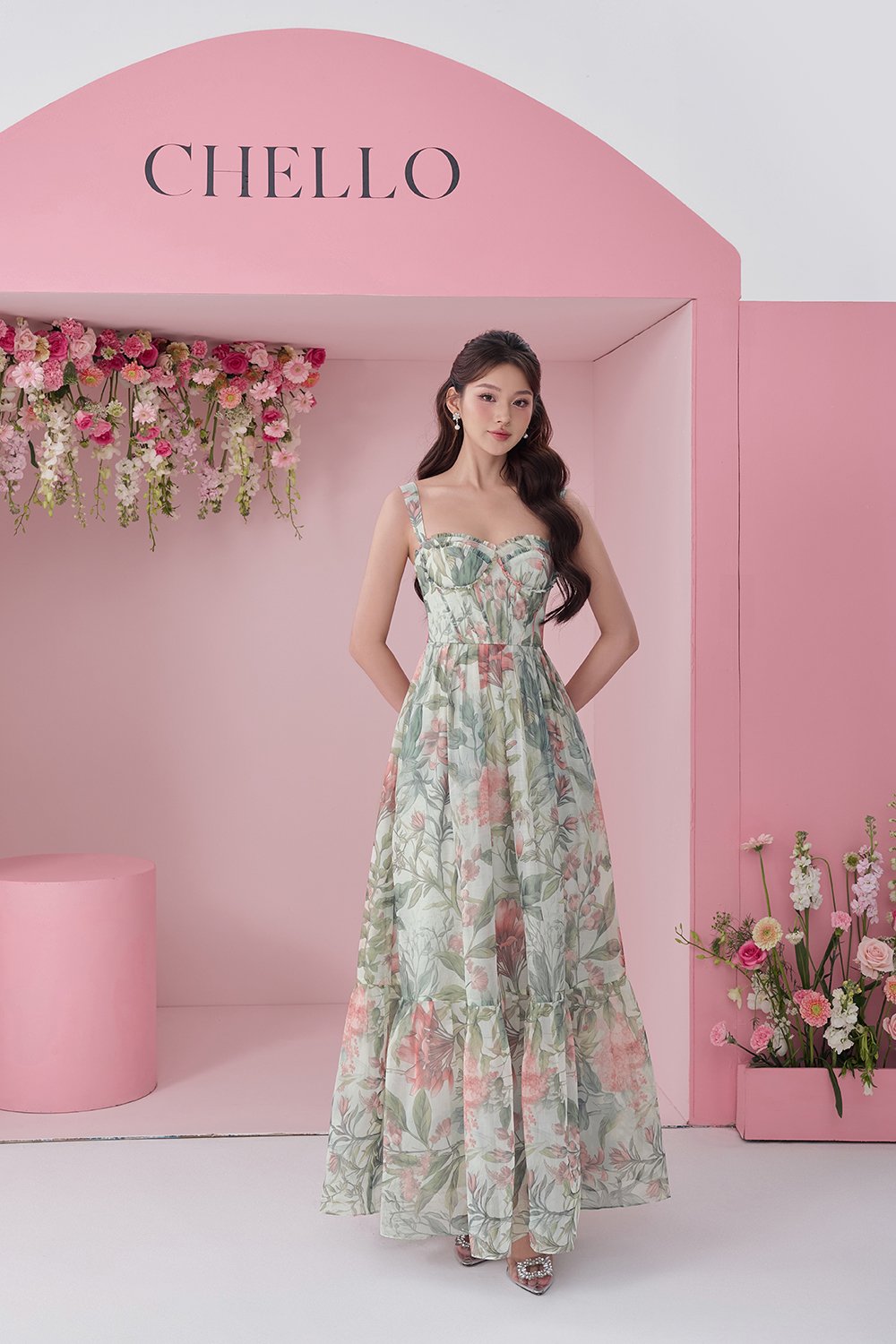 Teodora Corset Printed Maxi Dress in L'eden Floral