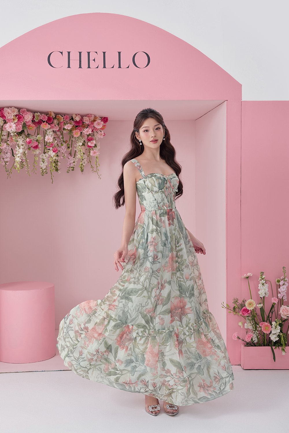 Teodora Corset Printed Maxi Dress in L'eden Floral