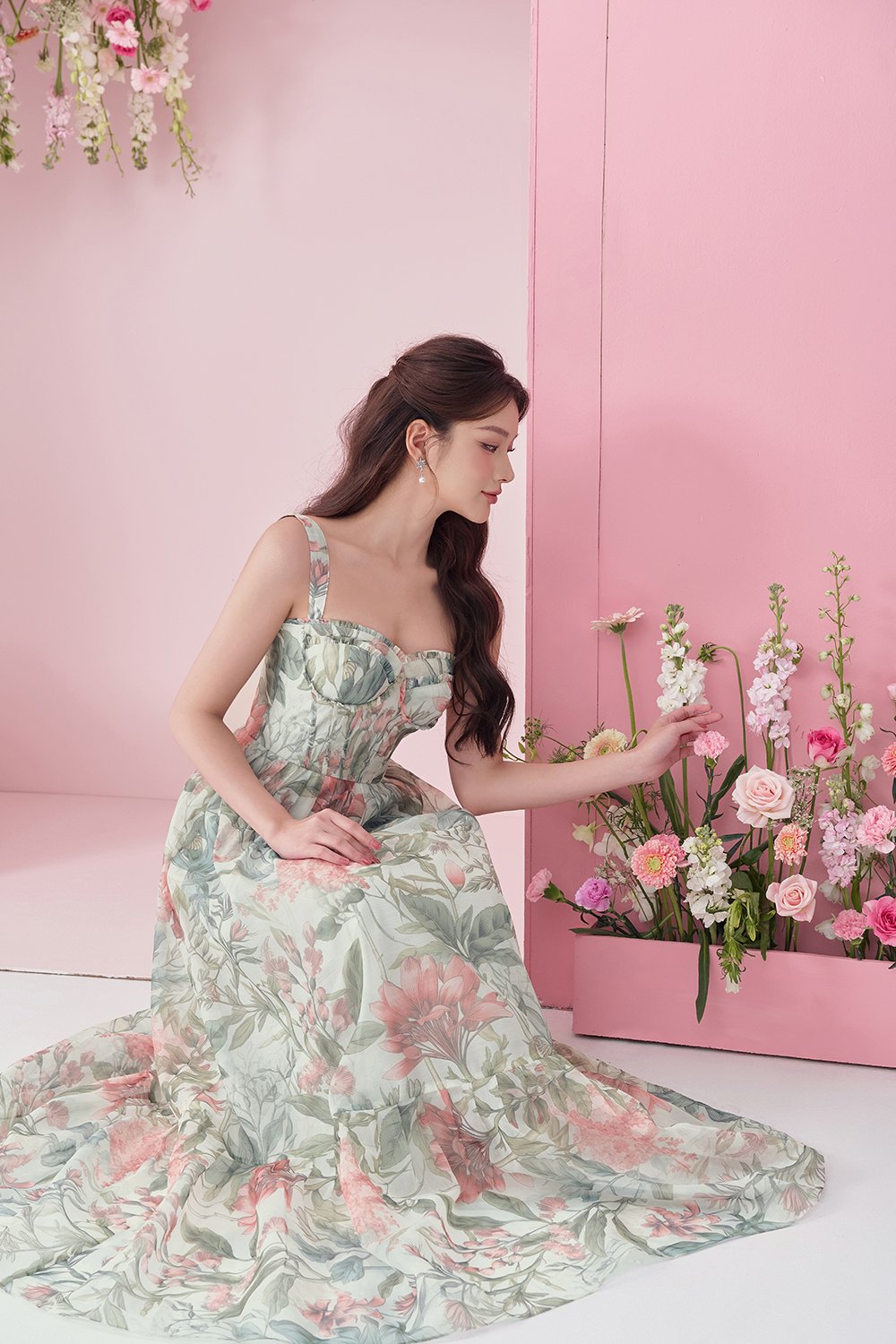 Teodora Corset Printed Maxi Dress in L'eden Floral