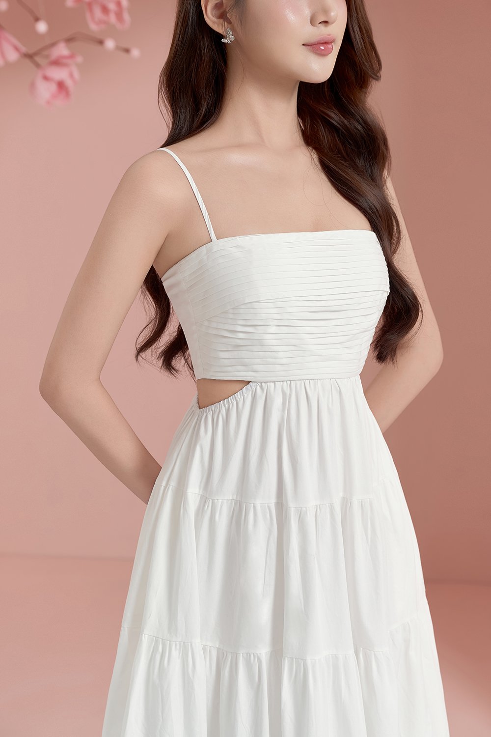 Xenia Pleated Cut-Out Maxi Dress in Iconic White