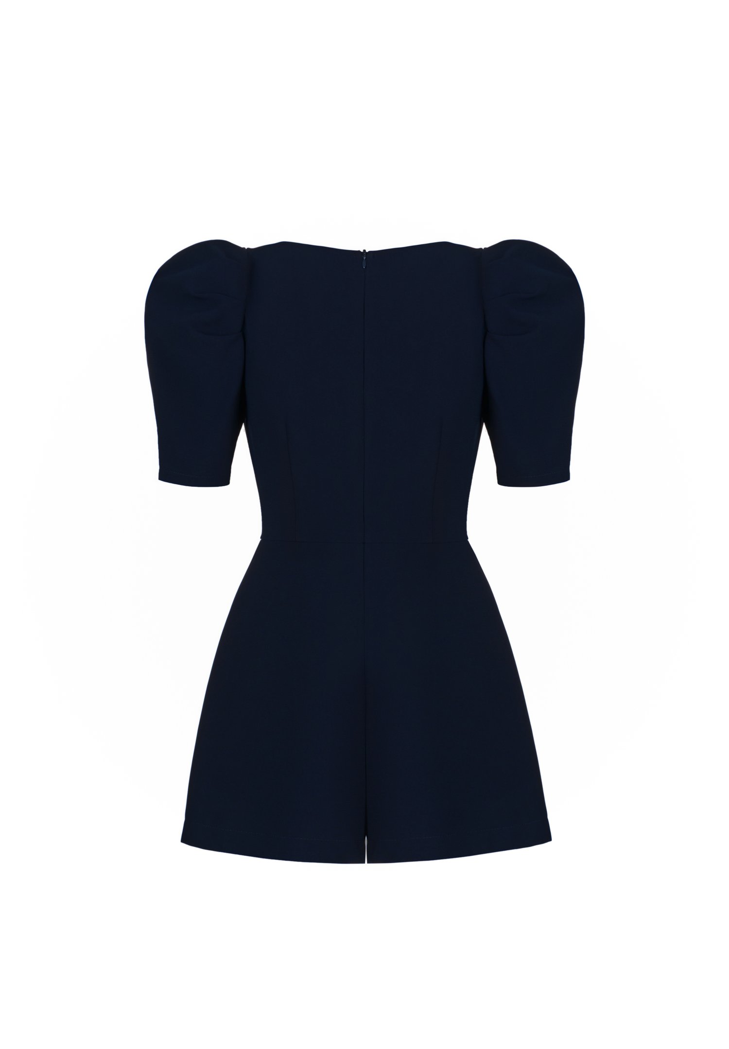 Zelda V-neckline Puff Sleeves Romper in Navy Blue