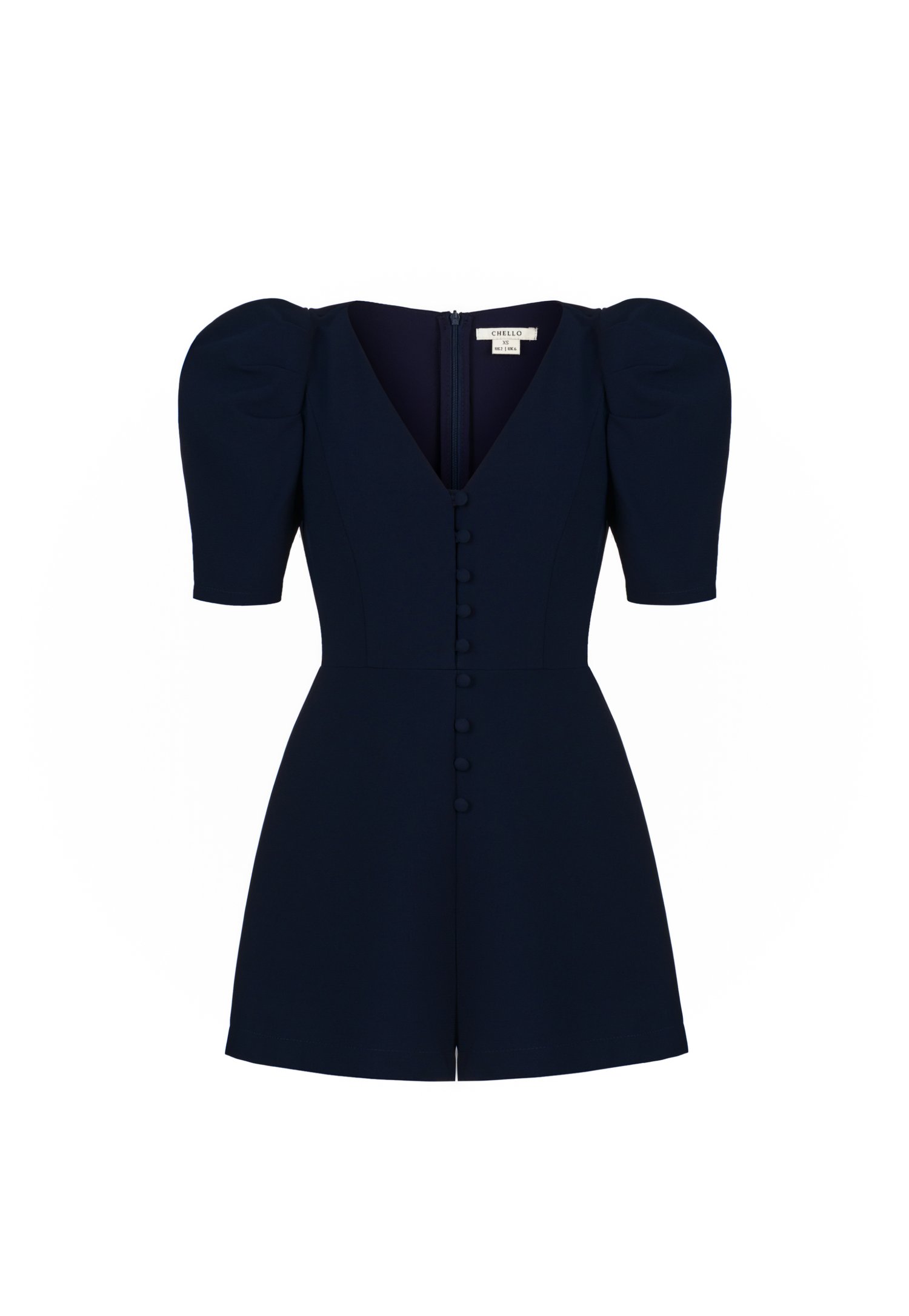 Zelda V-neckline Puff Sleeves Romper in Navy Blue