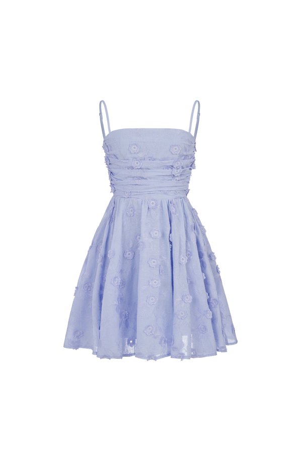 Blossom Ruched Flare Mini Dress in Baby Blue