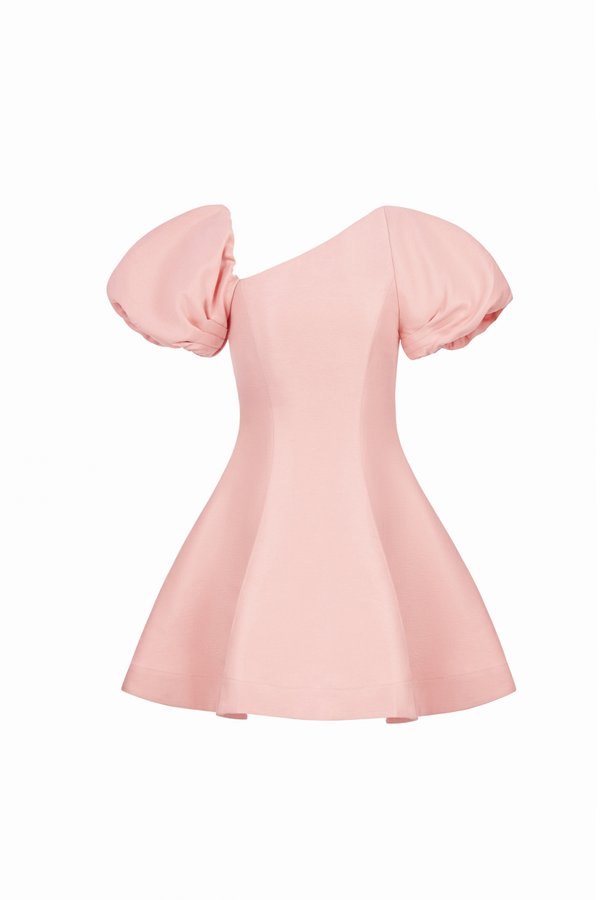 Cleo Asymmetrical Flare Mini Dress in Ballet Pink