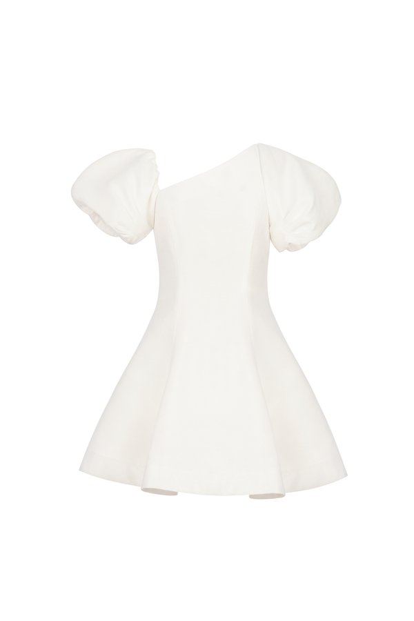 Cleo Asymmetrical Flare Mini Dress in Iconic White