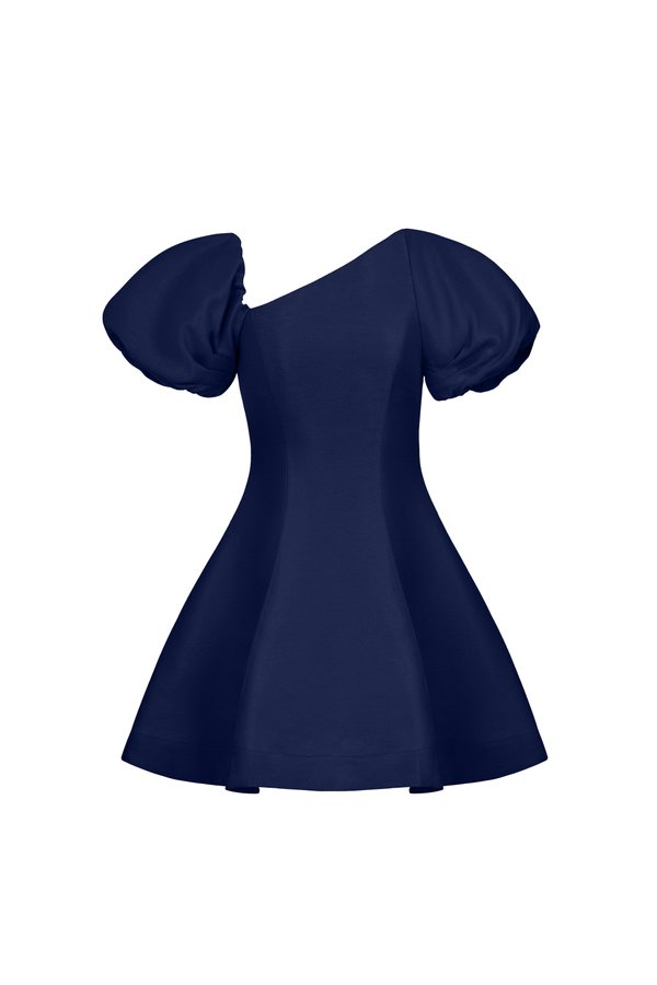 Cleo Asymmetrical Flare Mini Dress in Navy Blue