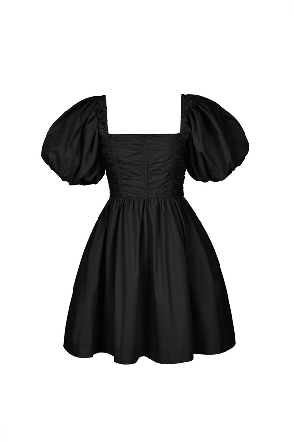 Daphne Ruched Puff Mini Dress in Classic Black